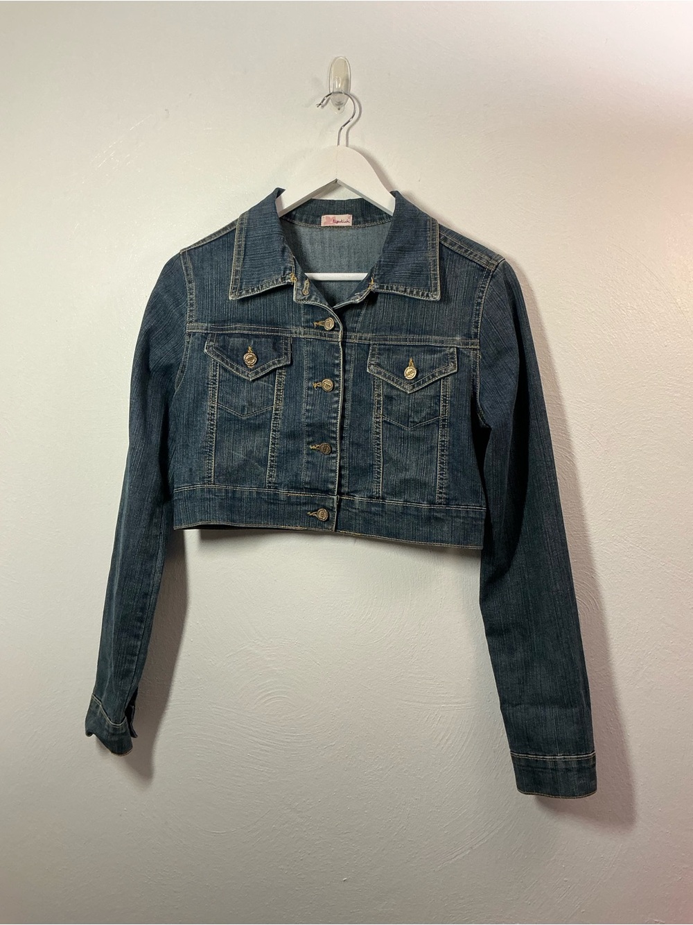 Y2K Lipstick Cropped Denim Jacket Size Medium
